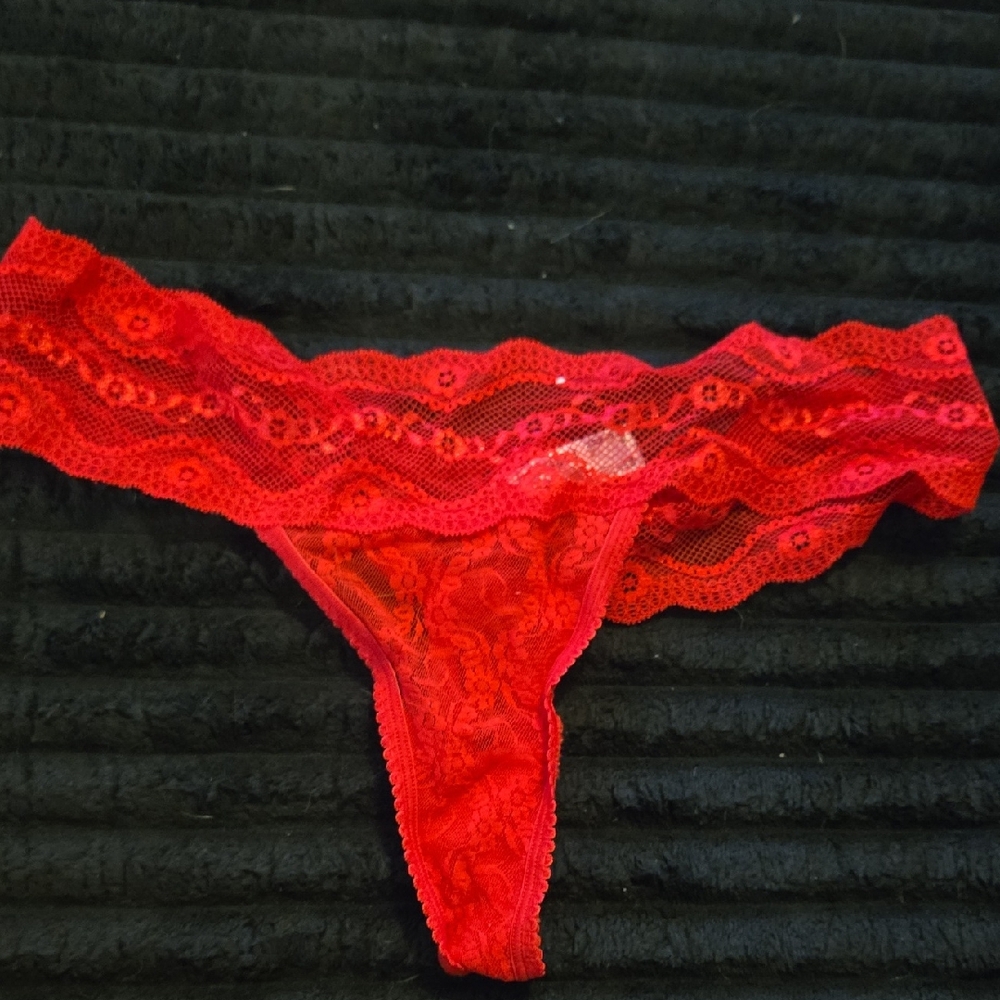 Lace Trim Red Panties
